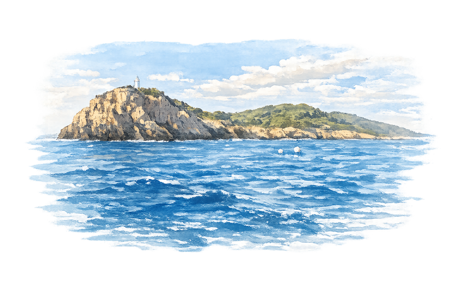 Aquarelle de l'îlot d'El Toro et de son phare
